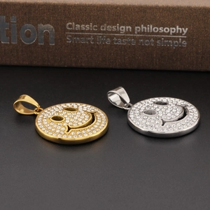 Pendaglio smiley Hiphop in oro e argento con zirconi luccicanti incastonati