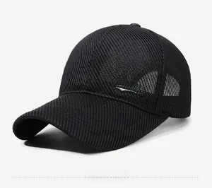 Side view of black mesh baseball cap showing breathable texture and Classic embroidery