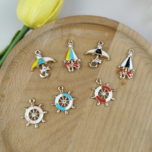 Enamel alloy umbrella and rudder charms with rhinestones for DIY jewelry making
