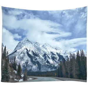 Winter snow mountain and forest landscape wall tapestry for dormitory and home decor