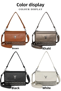 Detailed grid showing faux leather crossbody bags with metal rabbit logo and rivet studs