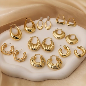 Retro Geometric Copper Earrings Irregular Heart Oval Shape Hollow Polished Minimalist Style Elegant For Women