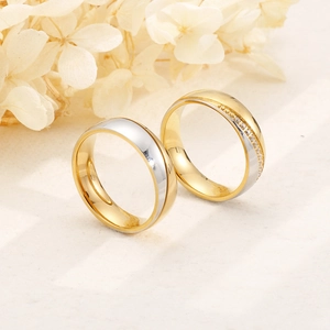 Minimalist Stainless Steel Rings Polished Zirconia Inlaid Couple Jewelry Band Fashion Wedding Lovers
