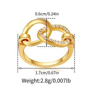 Detailed dimensions of gold bowknot zircon ring with 0.6cm height and 1.7cm width