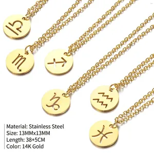 Golden hollow zodiac sign necklaces in stainless steel with 14K gold plating finish