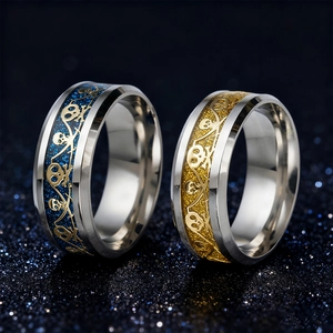 Punk style skull relief rings with blue and gold enamel in polished stainless steel