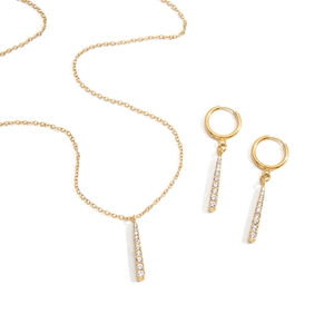 Parure de bijoux en acier inoxydable doré 18K avec pendentifs verticaux en cristal