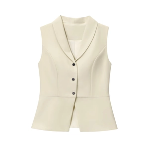 Damenweste in Beige mit Reverskragen und dreiknöpfigem Design für elegante Outfits