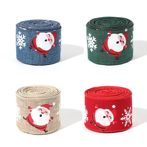 Rouleaux De Ruban De Noël Imitation Lin Toile De Jute Père Noël Gnome Imprimé Flocons De Neige Décoration De Sapin