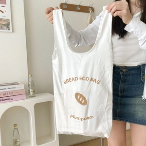 Minimalist white bread eco bag with plumpoom print for grocery shopping and daily use