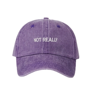 Fashionable purple washed cotton baseball cap with white NOT REALLY embroidery for unisex