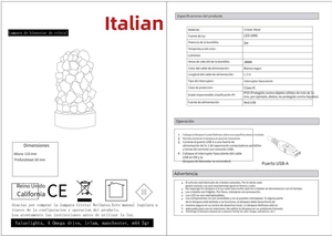 Detailed technical diagram of crystal lamp with 110mm height and USB power specs