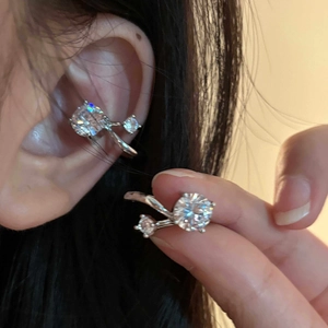 Polsino Per Orecchio In Rame Elegante Con Zircone Rotondo Viola Doppio Strato Senza Buco Gioielli Geometrici Donna