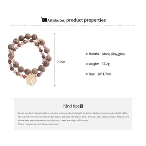 Detailed specs of double-layer beaded bracelet with leaf charm and stone beads