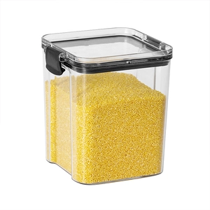 Airtight food storage container with black lid and transparent body for cereal and coffee