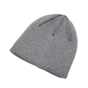 Medium gray thermal knit beanie for winter with premium fleece lining and stitching