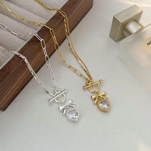 925 silver bow heart pendant necklace with zircon and OT clasp on a vintage box