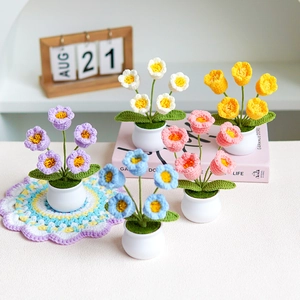 Handmade crochet lily of the valley potted flowers in five vibrant colors for home decor