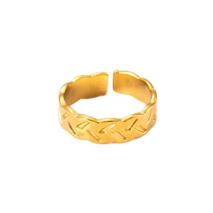 Minimalist gold plated titanium steel open ring with woven embossed texture for women