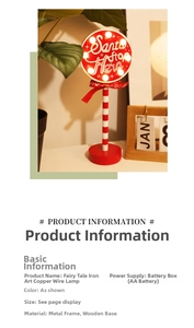 Macro detail of Santa Stop Here LED light with candy cane post and solid wood base