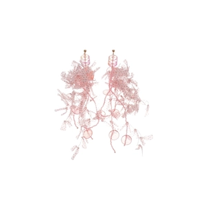 Elegant floral tassel earrings with pink lace and transparent resin beads for women
