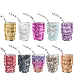 3oz vacuum insulated rhinestone tumbler collection in ten vibrant glitter colors with straws
