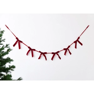 Christmas red velvet bow garland banner for holiday party wall decoration