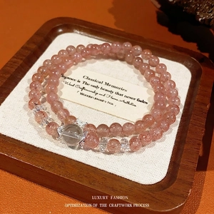 Strawberry Crystal Beaded Bracelet Double Layer Copper Zircon Bow Crown Charms Elegant Fashion Jewelry For Women Gift