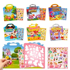 6-pack reusable cartoon jelly sticker books for toddlers featuring easy-carry handle design