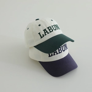 Retro colorblock cotton baseball caps for kids with LABUN embroidery and sun protection