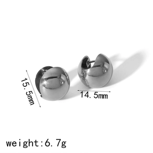 Polished silver stainless steel ball hoop earrings with 15.5mm height dimensions