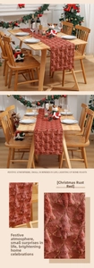 Detail of rust red velvet Christmas table runner with sequin tree embroidery