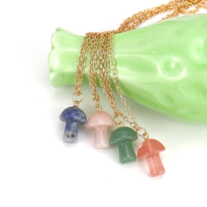 Natural 2cm crystal mushroom pendant necklace set with gold chain in four vibrant colors