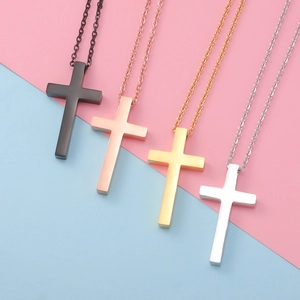 Minimalist Cross Pendant Necklace 304 Stainless Steel Polished Retro Hip Hop Unisex Fashion Jewelry Clavicle Chain