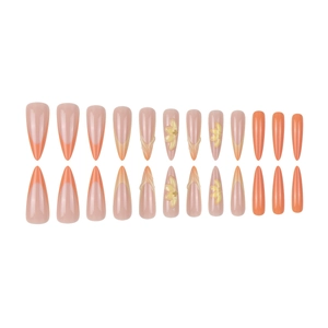 French gradient 3D floral press-on nails with 24 pieces in long almond shape design