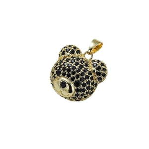 18K gold plated bear pendant necklace with sparkling black zircon micro-pave crystals