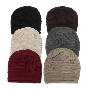 Striped knit beanie for winter in six colors including black, coffee, beige, and grey