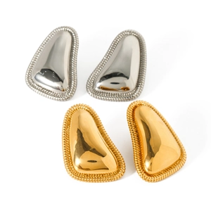 Triangle earrings in gold and silver stainless steel with beaded texture edging