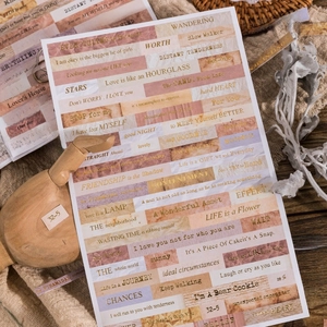 Vintage gold foil English quote stickers for scrapbooking in retro earth tones