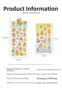 Detailed size and material guide for cartoon capybara PET stickers for journaling