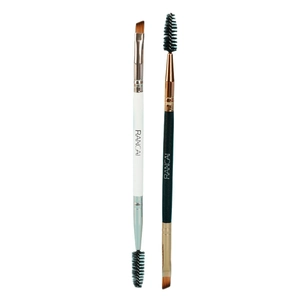 Double-headed eyebrow brush set with angled bristles and spoolie in black and white colors