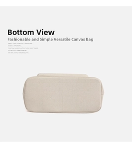 Canvas tote bag bottom detail view, casual minimalist style off-white fabric structure.