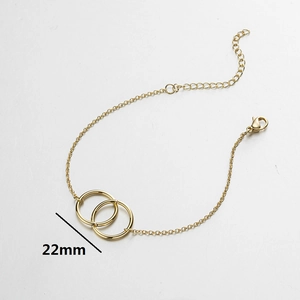 18K gold plated stainless steel double ring pendant bracelet with 22mm geometric charm