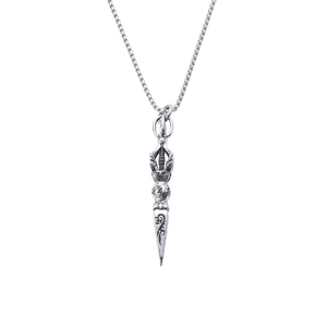 Vajra Pestle Pendant Necklace Stainless Steel Buddhist Amulet Retro Hip Hop Jewelry For Men