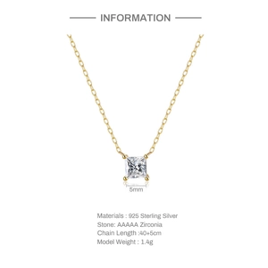 Macro view of 925 sterling silver square zircon pendant and chain size specifications