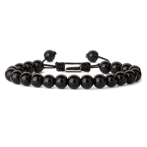Natural volcanic stone beaded bracelet with tiger eye stones and adjustable cord for men