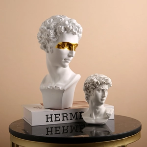 Nordic white resin Greek sculptures set with gold blindfold detail for art decor