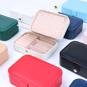 Portable double-layer PU leather jewelry box with multi-compartment storage in various colors