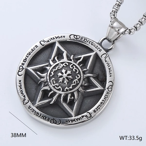 Punk vintage stainless steel cross pendant featuring engraved mystical runes and silver finish