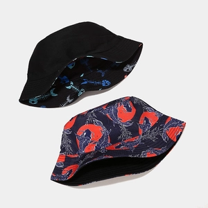 Reversible bucket hat with marine life patterns and Japanese koi fish sun print design